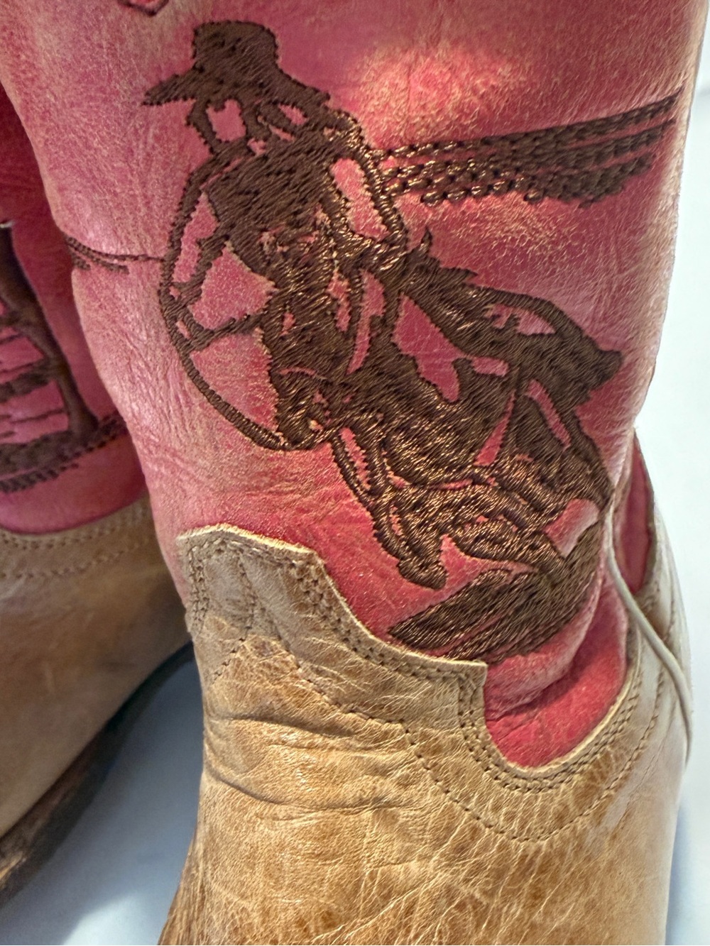 Roper Youth Rodeo Barrel Racer Tan and Pink Leather Cowboy Boots Girls Size 6 - Picture 5 of 12